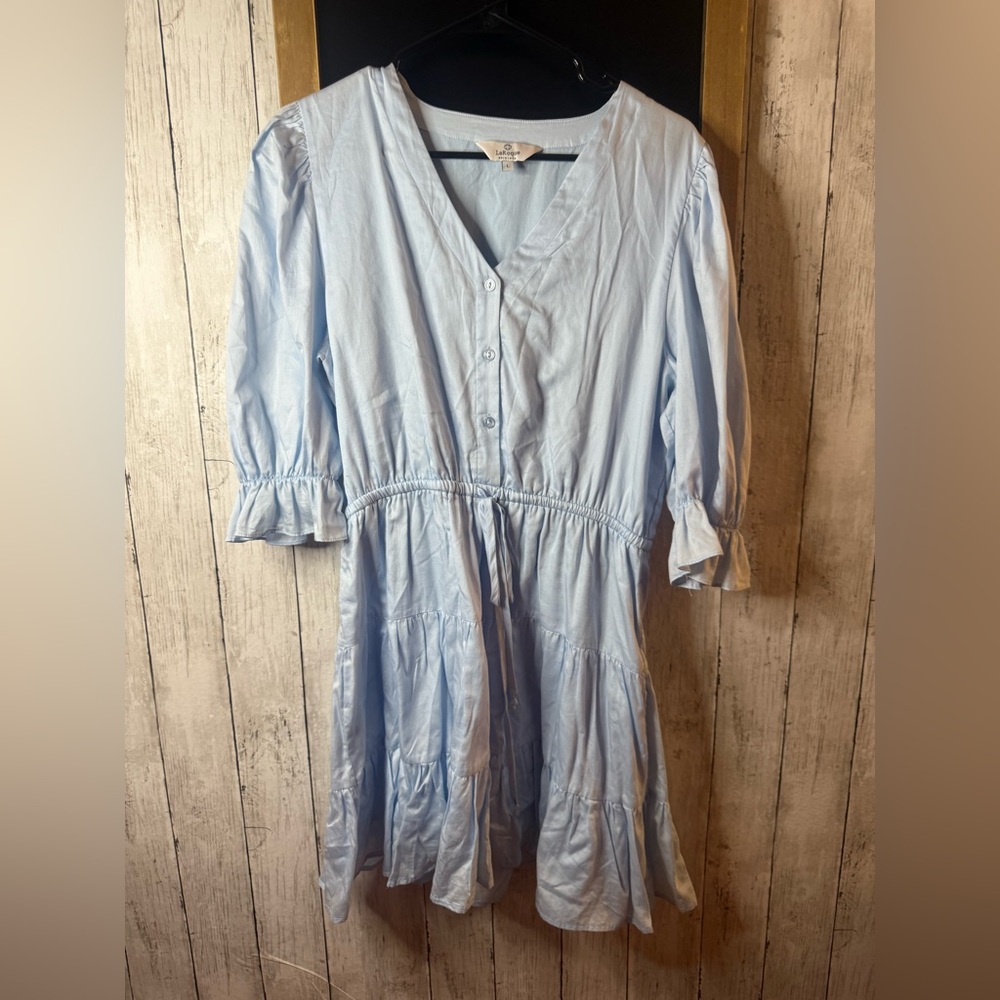 LAROQUE ORIGINAL Light Blue Lined Midi Josie Dress Size L